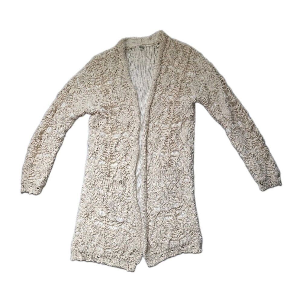 Gimmick by Buckle Cream Chunky Cable Knit Long Open Front Cardigan Sweater M GUC